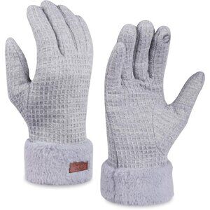 Women's Grey Winter Warm Touchscreen Windproof Girls Winter Using Gifts Gloves